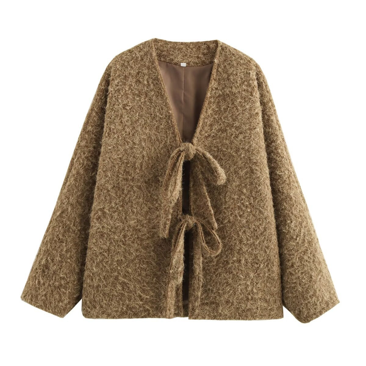 Damen weiche und trendige Strickjacke mit Bindeverschluss