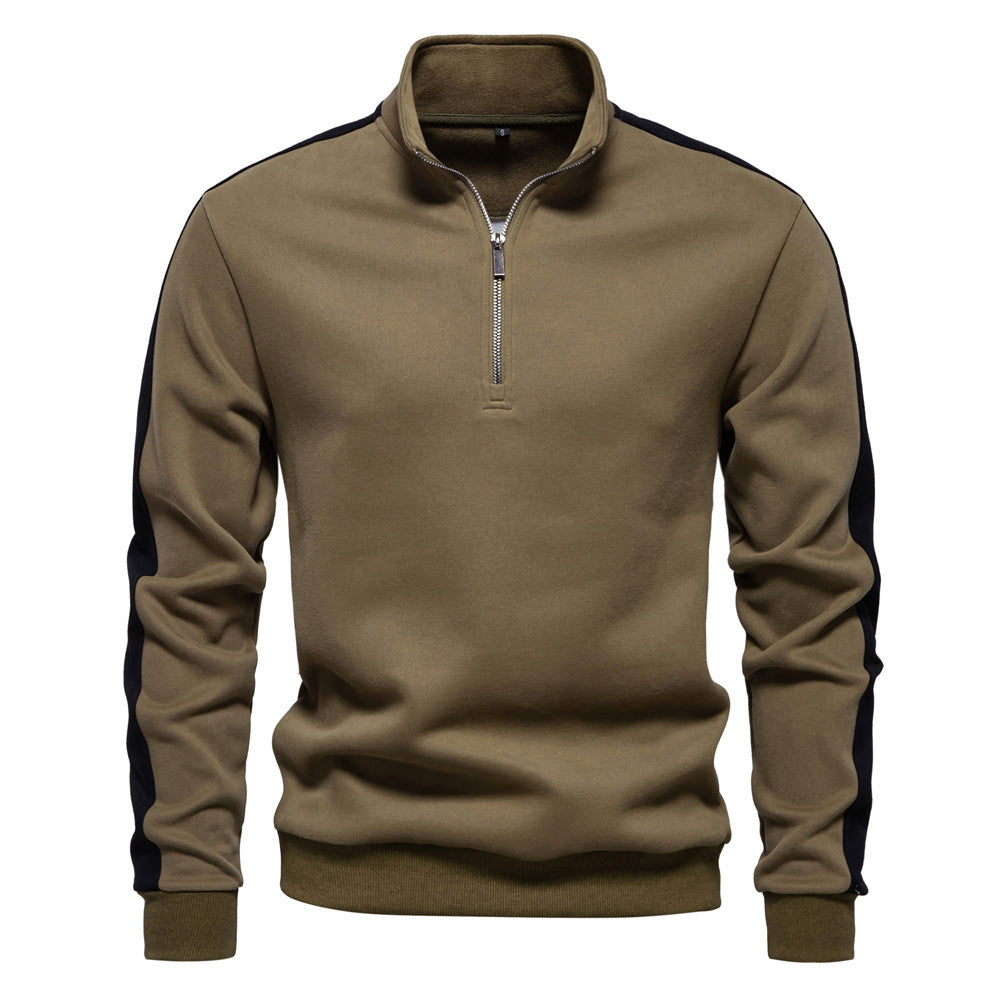 Herren nan Stehkragen-Pullover mit kurzem Reißverschluss und Kontrastseitenstreifen R&B