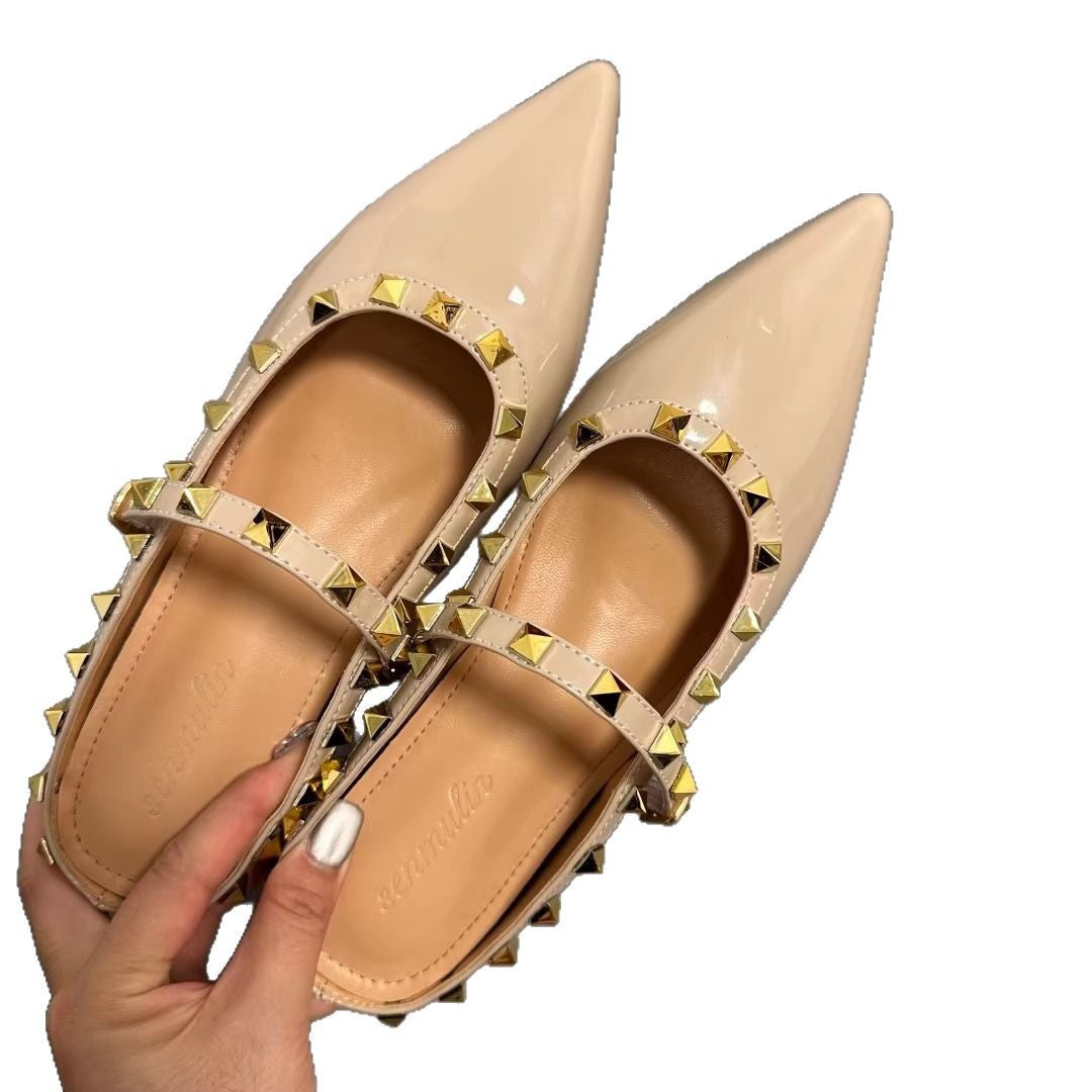 Damen elegante spitze Mules mit goldenen Nieten R&B