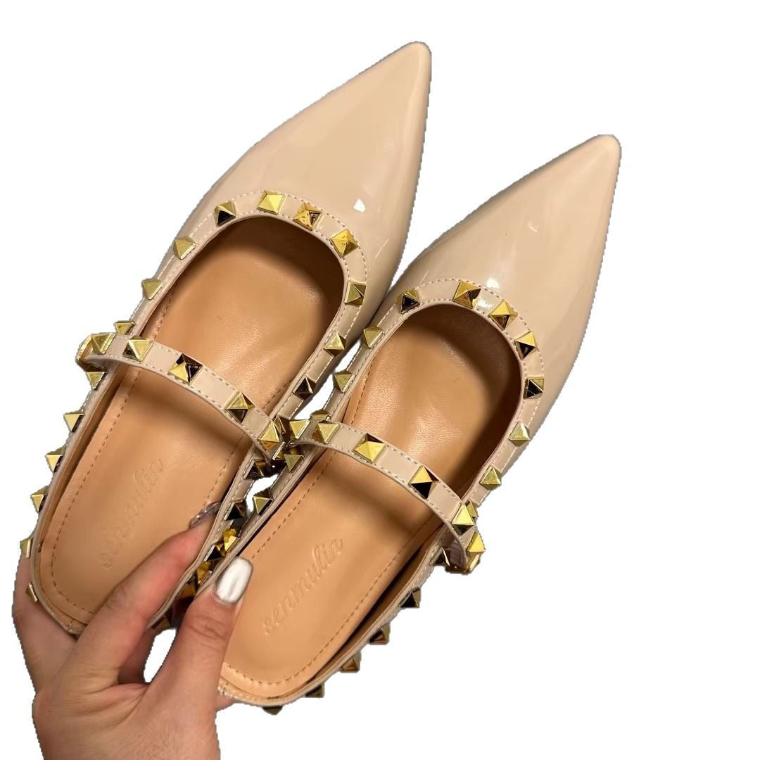 Damen elegante spitze Mules mit goldenen Nieten R&B