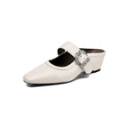 Damen elegante Mules mit funkelndem Riemen und komfortablem Blockabsatz