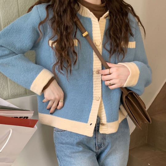 Damen Strickjacke mit hochwertigen Details und modischem Zwei-Farben-Design R&B