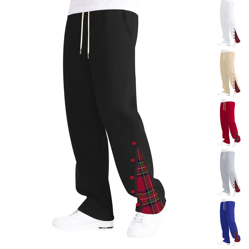 Damen nan weite Sweat-Jogginghose mit dekorativem Karo-Einsatz und seitlicher Knopfleiste R&B