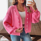 Damen Strickjacke mit geschmackvollen Perlenakzenten und weitem Schnitt R&B