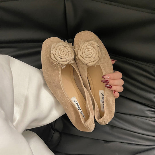 Damen Ballerinas mit zierlicher Blumenapplikation und weichem Veloursleder R&B