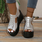 Damen Plateau-Sandalen mit modischer Schnürung und luftiger Obermaterialstruktur R&B