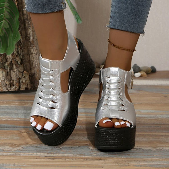 Damen Plateau-Sandalen mit modischer Schnürung und luftiger Obermaterialstruktur R&B