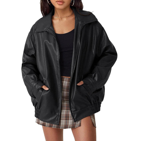 Damen lässige Kunstjacke mit elastischem Bund und praktischen Taschen R&B
