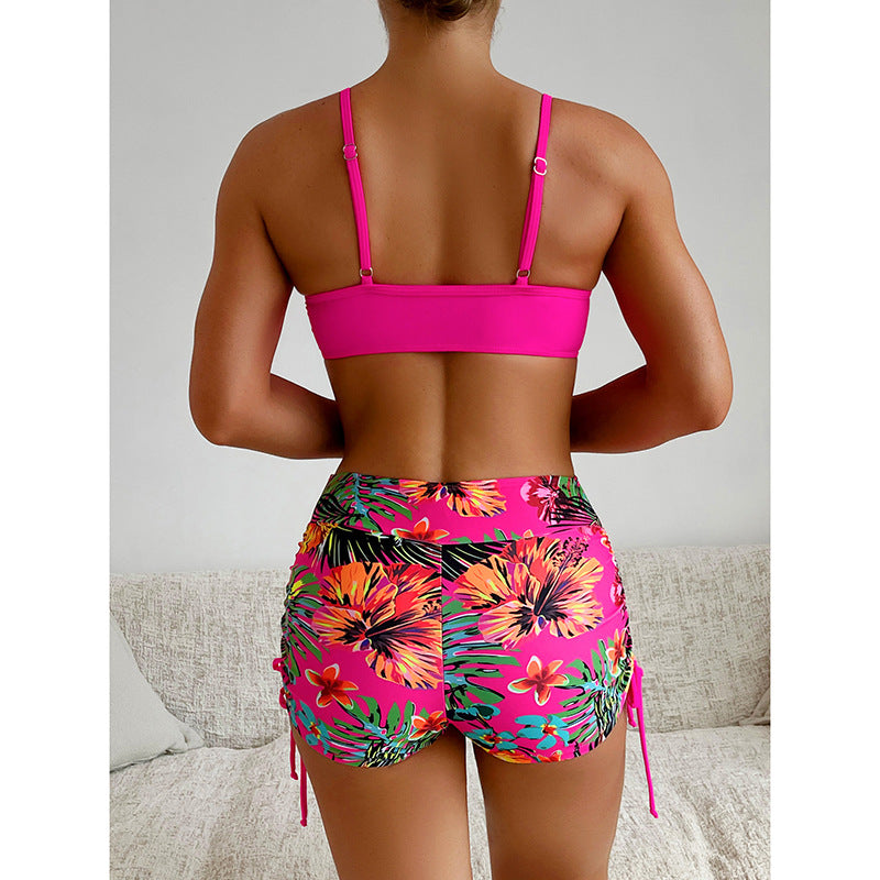 Damen Sportlicher Bikini mit floralem Design und verstellbaren Riemen R&B