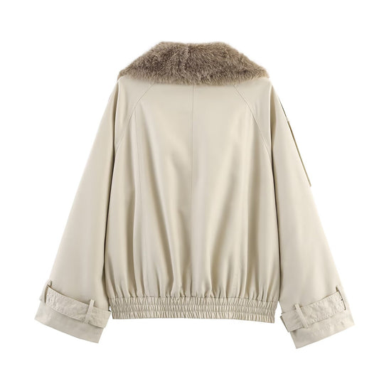 Damen Übergangsjacke mit luxuriösem Kunstfellkragen und praktischen Knöpfen R&B