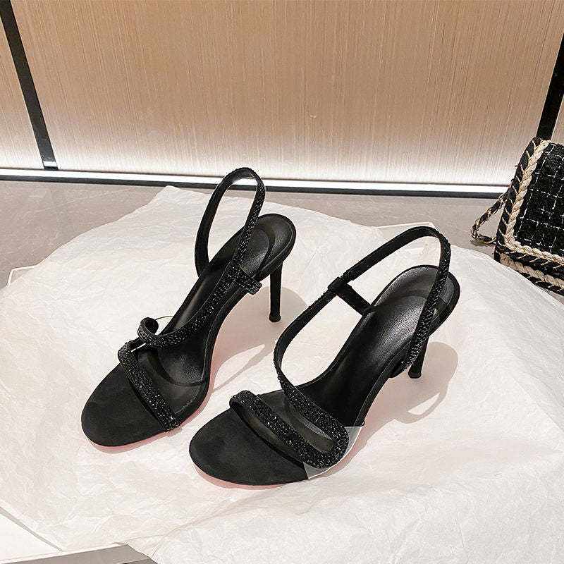 Damen elegante High Heel Sandalen mit strassverziertem Riemendesign R&B