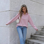 Damen lässiger Pullover mit halbem Reißverschluss und Rippstruktur R&B