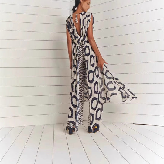 Damen Maxikleid mit modernem Kreismuster von R&B