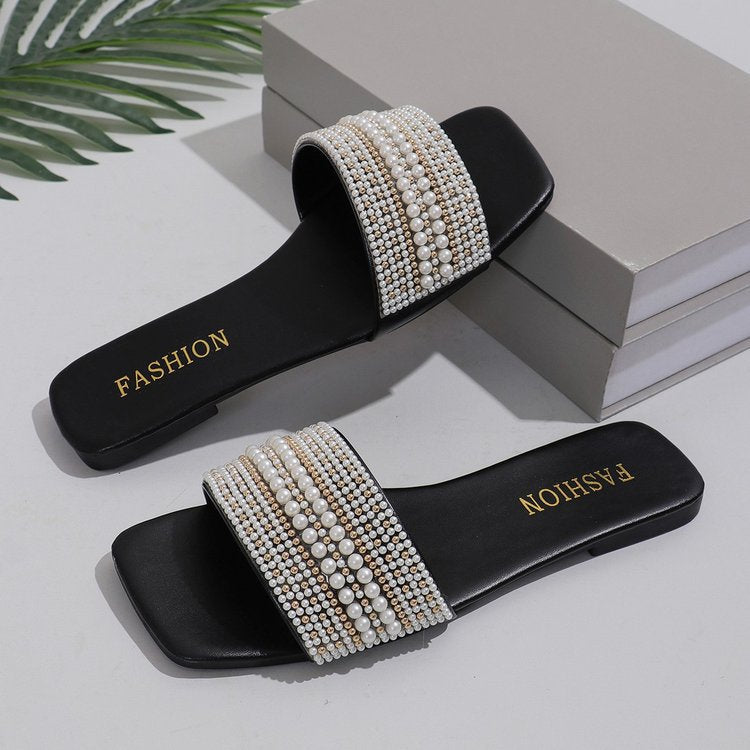 Damen Plateau-Sandalen mit dekorativen Perlenakzenten R&B