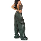 Damen Sportliche Palazzo-Hose mit elastischem Bund und Kontrastnähten R&B