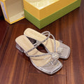 Damen elegante Strandsandalen mit funkelnden Kristall-Applikationen EB