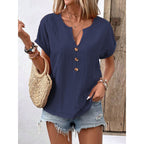Damen lässige Bluse mit Knopfleiste und rundem Ausschnitt R&B