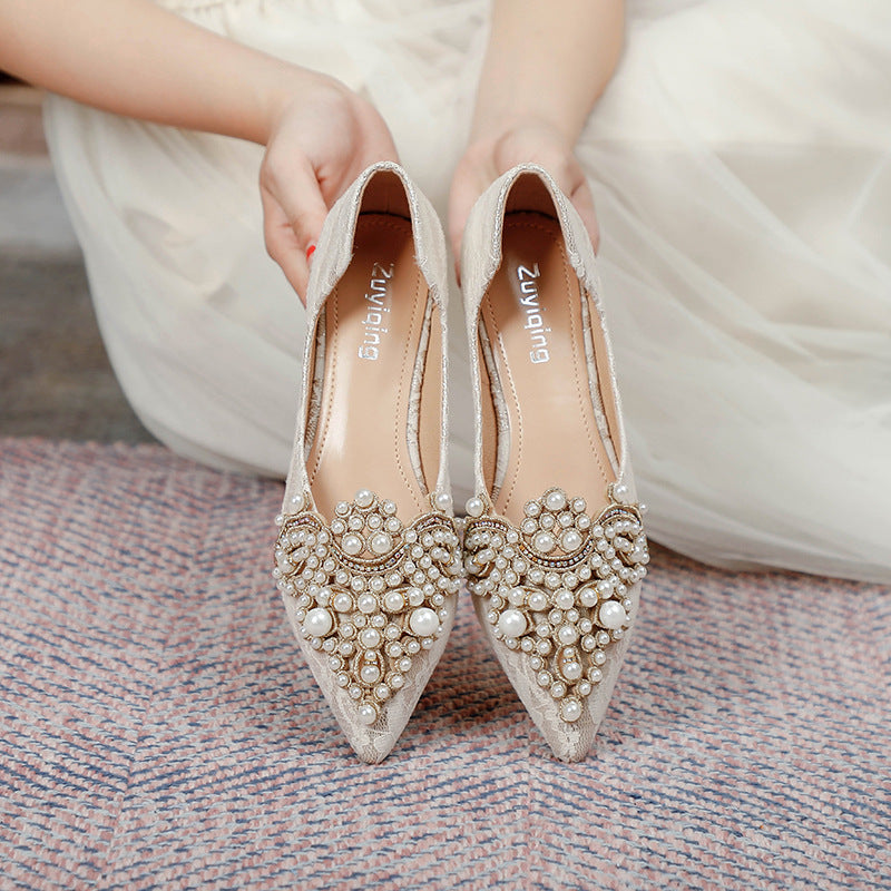 R&B | Elegante Braut Ballerinas mit Spitze und Kunstperlen