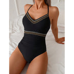 Damen Eleganter Badeanzug mit verziertem Ausschnitt R&B