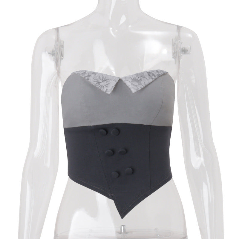 Damen Corsage mit Spitzenkragen und tailliertem Design R&B