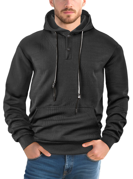 Herren nan strukturierter Kapuzenpullover mit Druckknopfleiste und Kängurutasche R&B