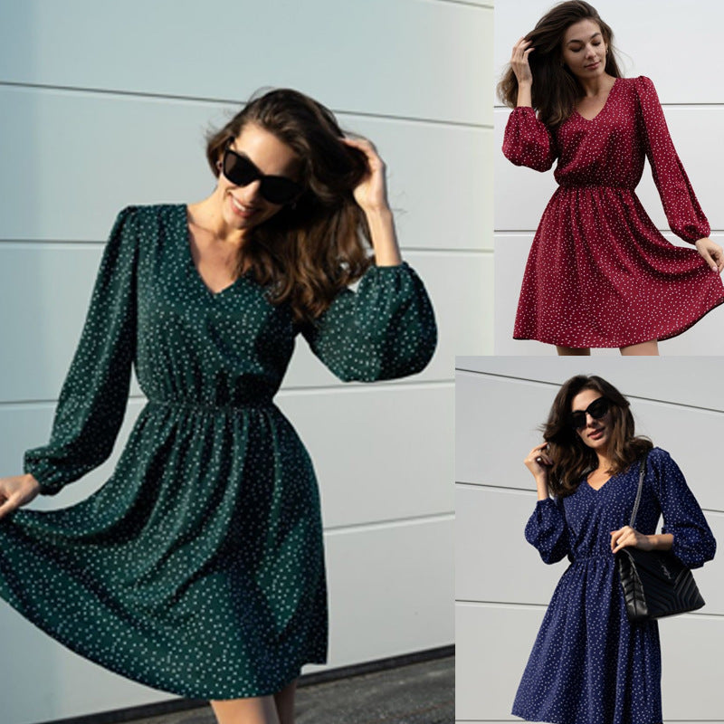 Damen Chiffon-Kleid mit V-Ausschnitt und ballonartigen Ärmeln R&B