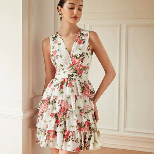 Damen Sommerliches Kleid mit Rüschen und floralem Muster R&B