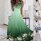 Damen Maxikleid mit tiefem V-Ausschnitt und floralem Wasserfarben-Muster R&B