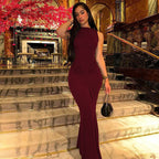 Damen Figurbetontes Maxikleid mit hochgeschlossenem Design und Raffung R&B