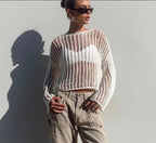 Damen luftiges Cropped Strickoberteil mit weit geschnittenen Ärmeln R&B