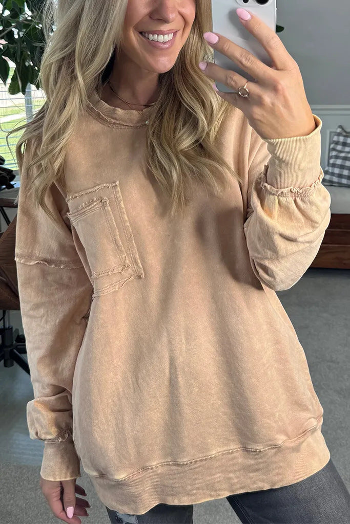 Damen Lässiger Oversized-Sweatshirt mit Rüschendetails R&B
