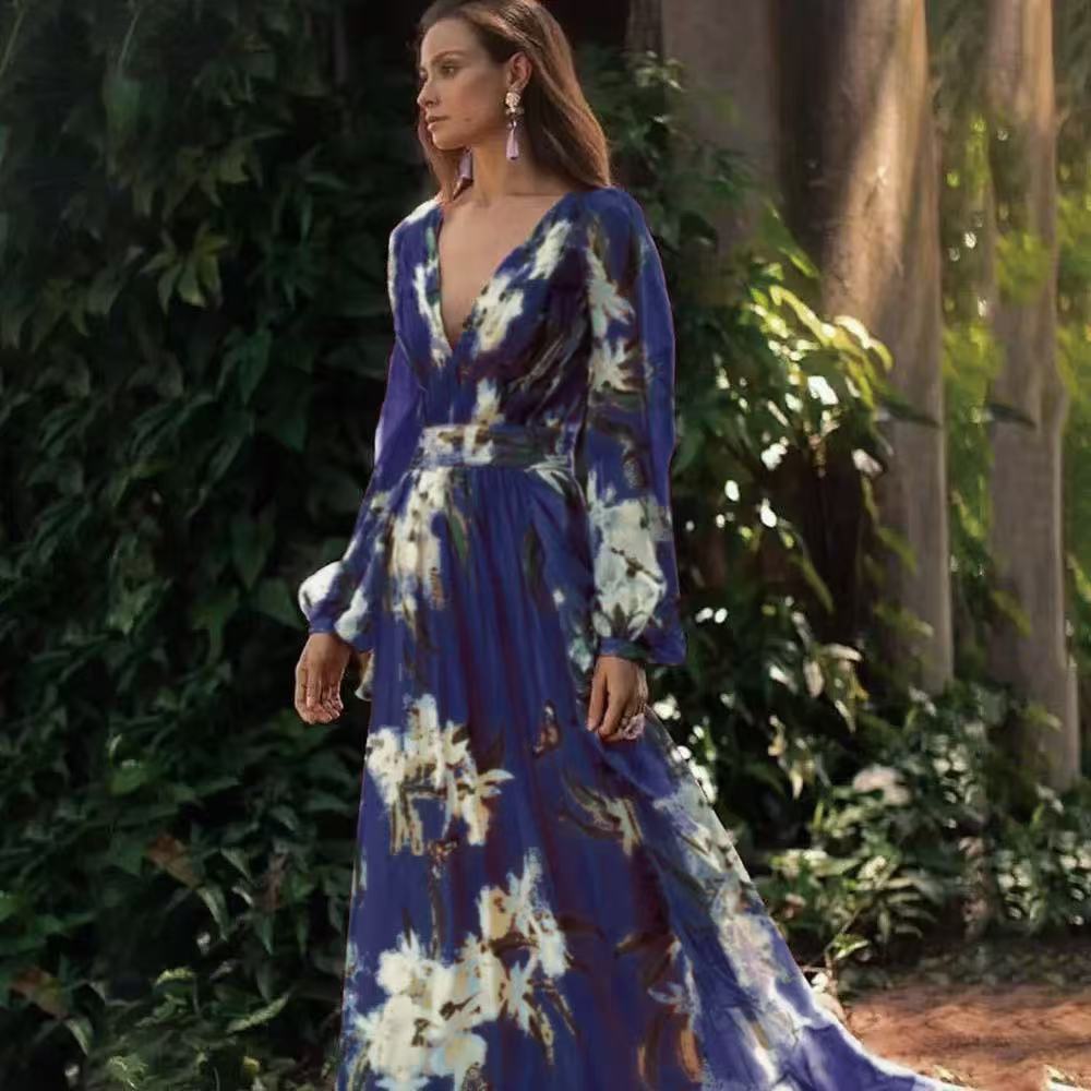 R&B | Damen Maxikleid Fließendes V-Ausschnitt