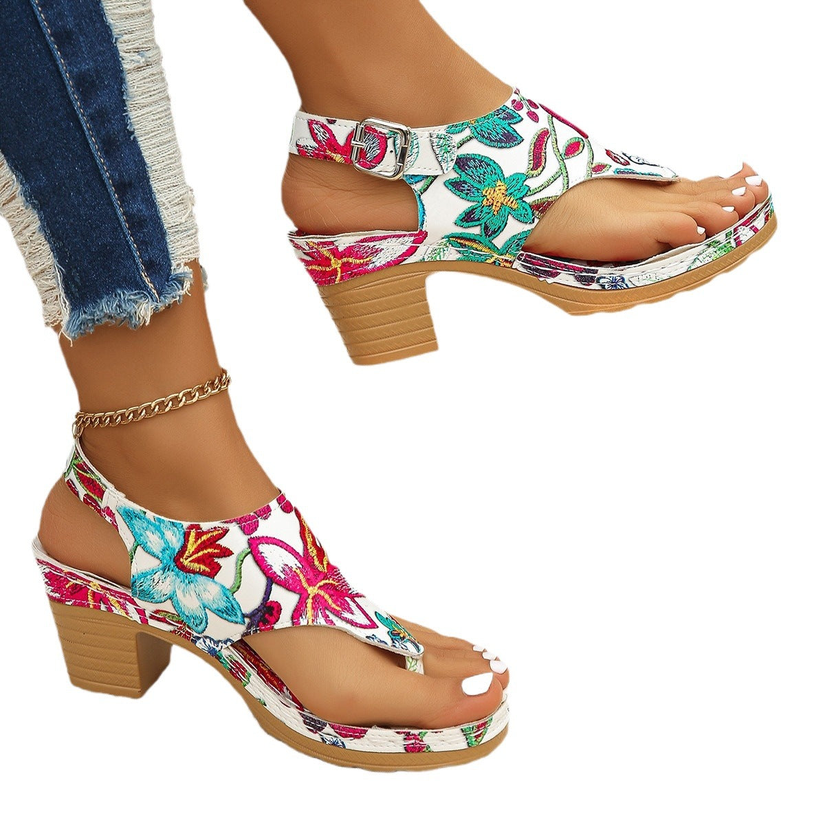 Damen Blumengestaltete Wedge-Sandaletten R&B