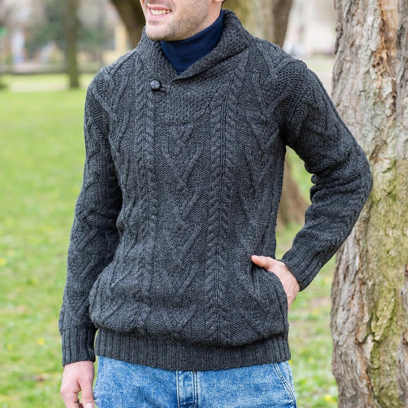 Herren Strickpullover mit klassischem Kragen und strukturiertem Muster