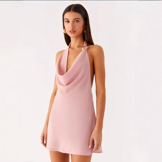 Damen Elegantes Chiffonkleid mit geschwungenem Halterneck R&B