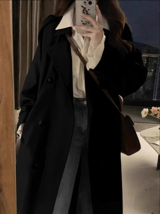 R&B | Damen Langer Wasserdichter Trenchcoat Reverskragen