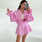 Damen Modisches Freizeit-Outfit mit ballongeschlossenen Ärmeln und Wickelrock R&B