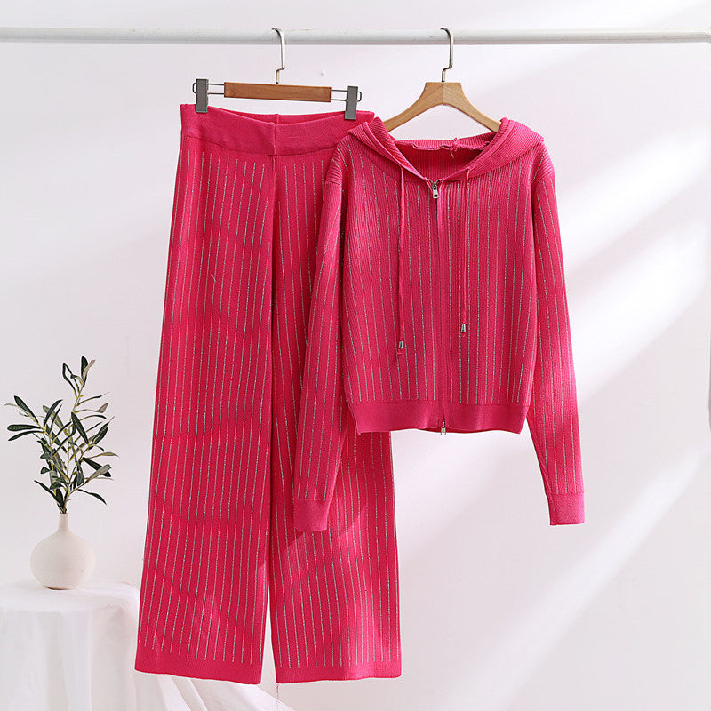 Damen modisches Loungewear-Set mit hohem Kragen und Reißverschluss R&B