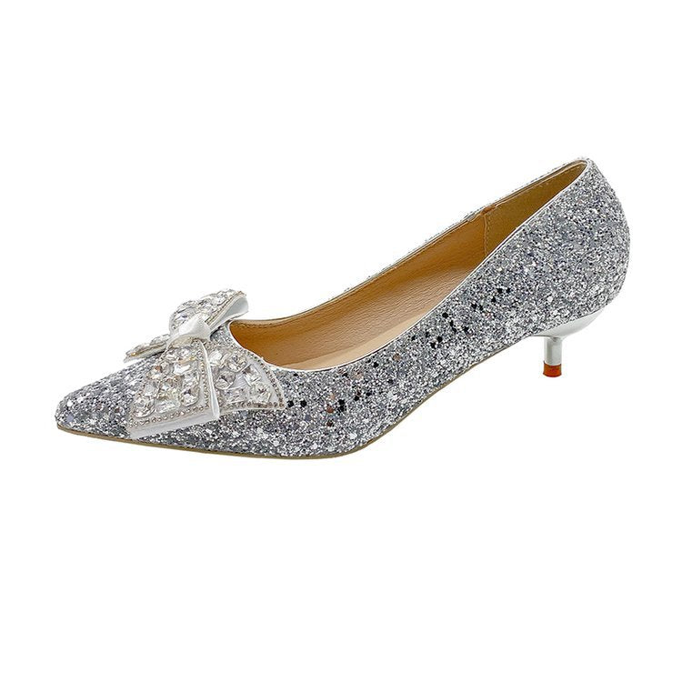 Damen glamouröse Glitzerpumps mit funkelndem Schleifenakzent R&B