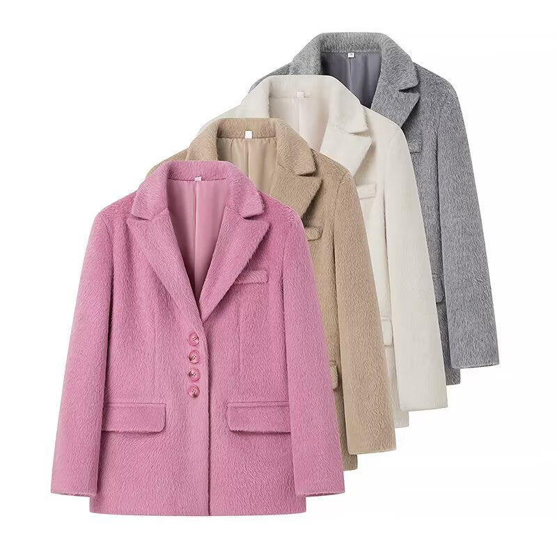 Damen eleganter Wollblazer mit weichem Fleece-Finish R&B