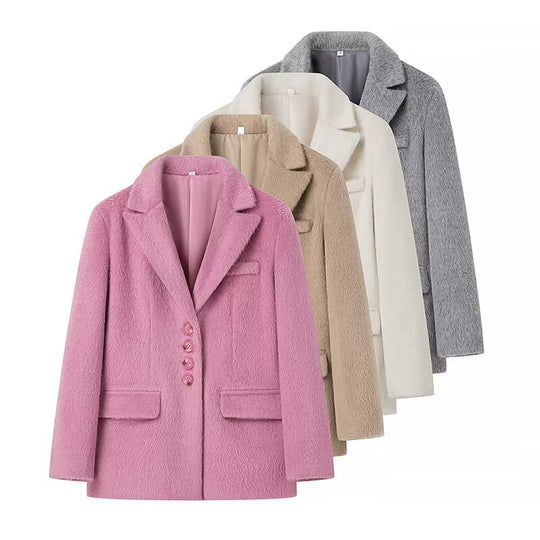 Damen eleganter Wollblazer mit weichem Fleece-Finish R&B