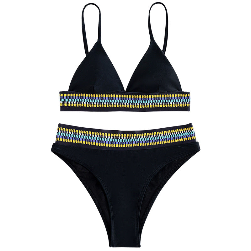 Damen Hochtaillierter Bikini mit buntem Jacquard-Bund R&B