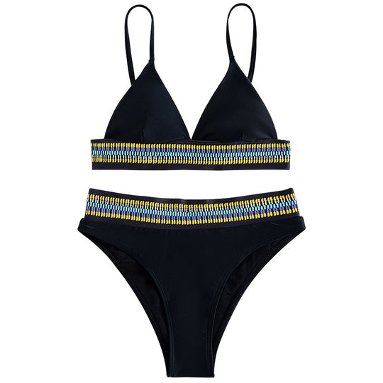 Damen Hochtaillierter Bikini mit buntem Jacquard-Bund R&B