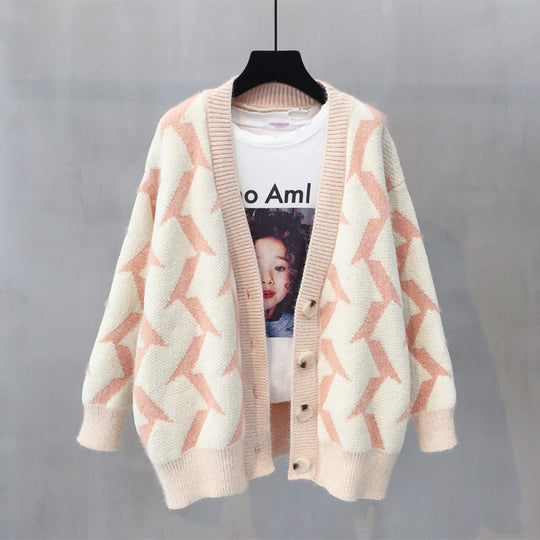 Damen Grobstrick Cardigan mit modernem Zickzackmuster und Knopfdetails R&B