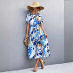 Damen Maxi-Kleid mit fließendem Schnitt und bindbarem Taillengürtel R&B