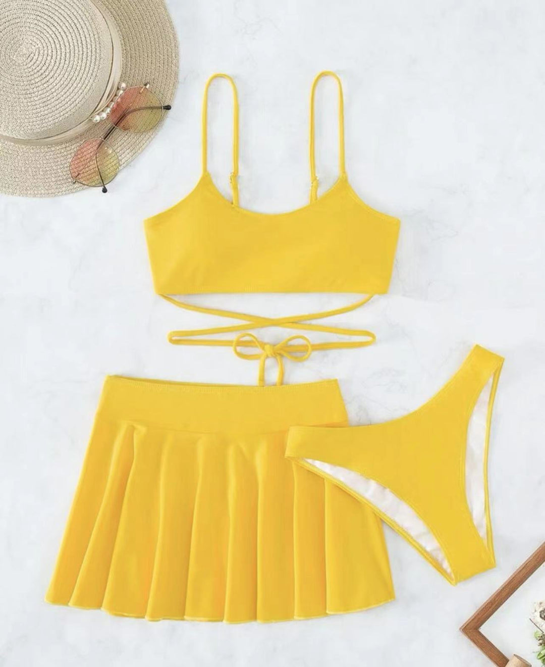 Damen Bikini-Set mit transparentem Rock und verstellbarem Oberteil R&B