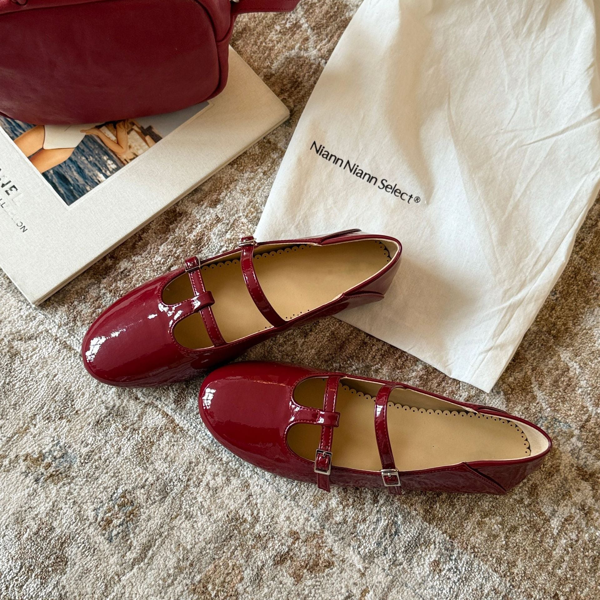 Damen Elegante Mary Jane Ballerinas mit doppelter Schnalle und schimmerndem Finish R&B