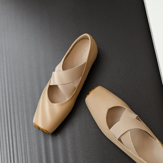 Damen elegante Ballerinas mit elastischen Riemen und glänzender Leder-Oberfläche R&B