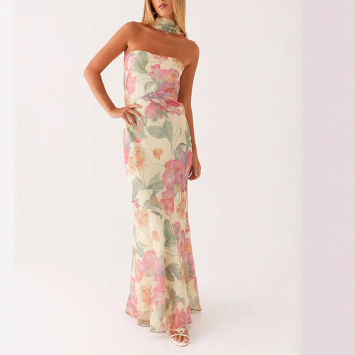 Damen Elegantes Langarm Abendkleid im Blumendesign R&B