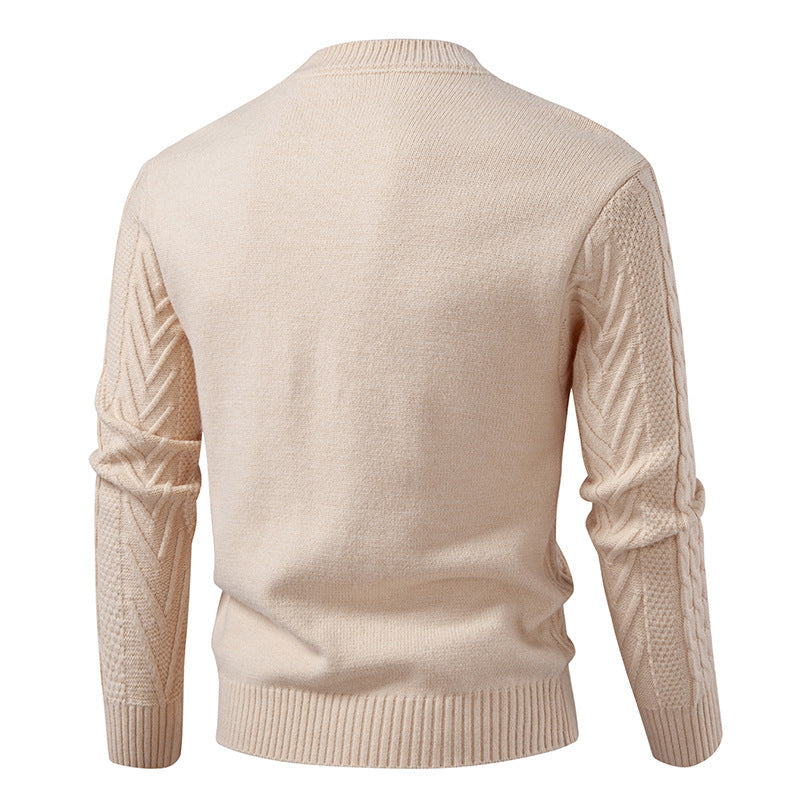 Herren Grobstrickpullover mit Zopfmuster und Rundhalsausschnitt R&B